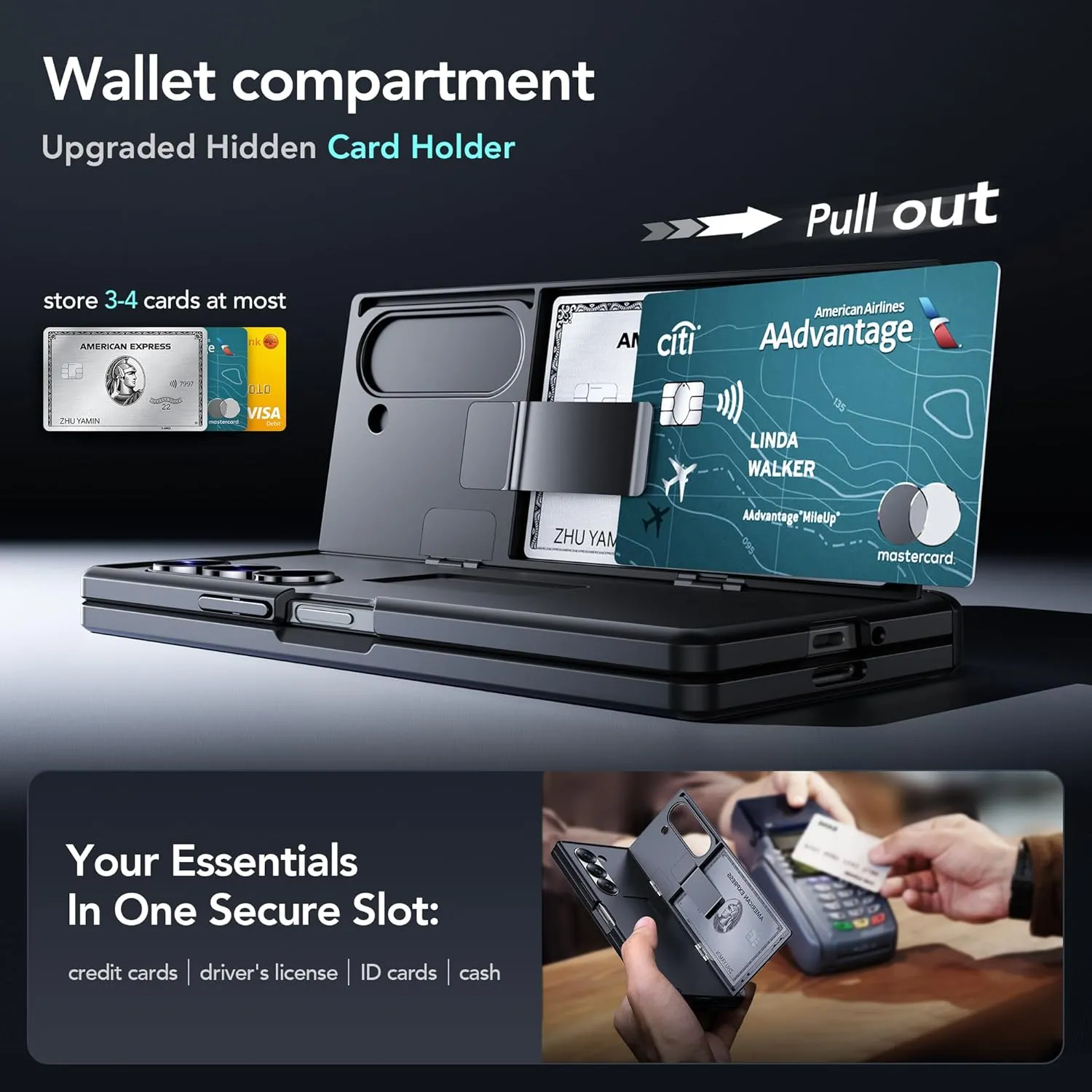 TONGATE Wallet for Z Fold 6 Case with Privacy Screen Protector, [Dual Stands & Card Holder][Anti Spy] Built-in S Pen Holder & Camera Cover Z6 Shockproof Phone Case for Samsung Galaxy Z Fold 6, Black