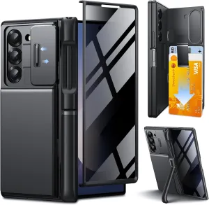 TONGATE Wallet for Z Fold 6 Case with Privacy Screen Protector, [Dual Stands & Card Holder][Anti Spy] Built-in S Pen Holder & Camera Cover Z6 Shockproof Phone Case for Samsung Galaxy Z Fold 6, Black