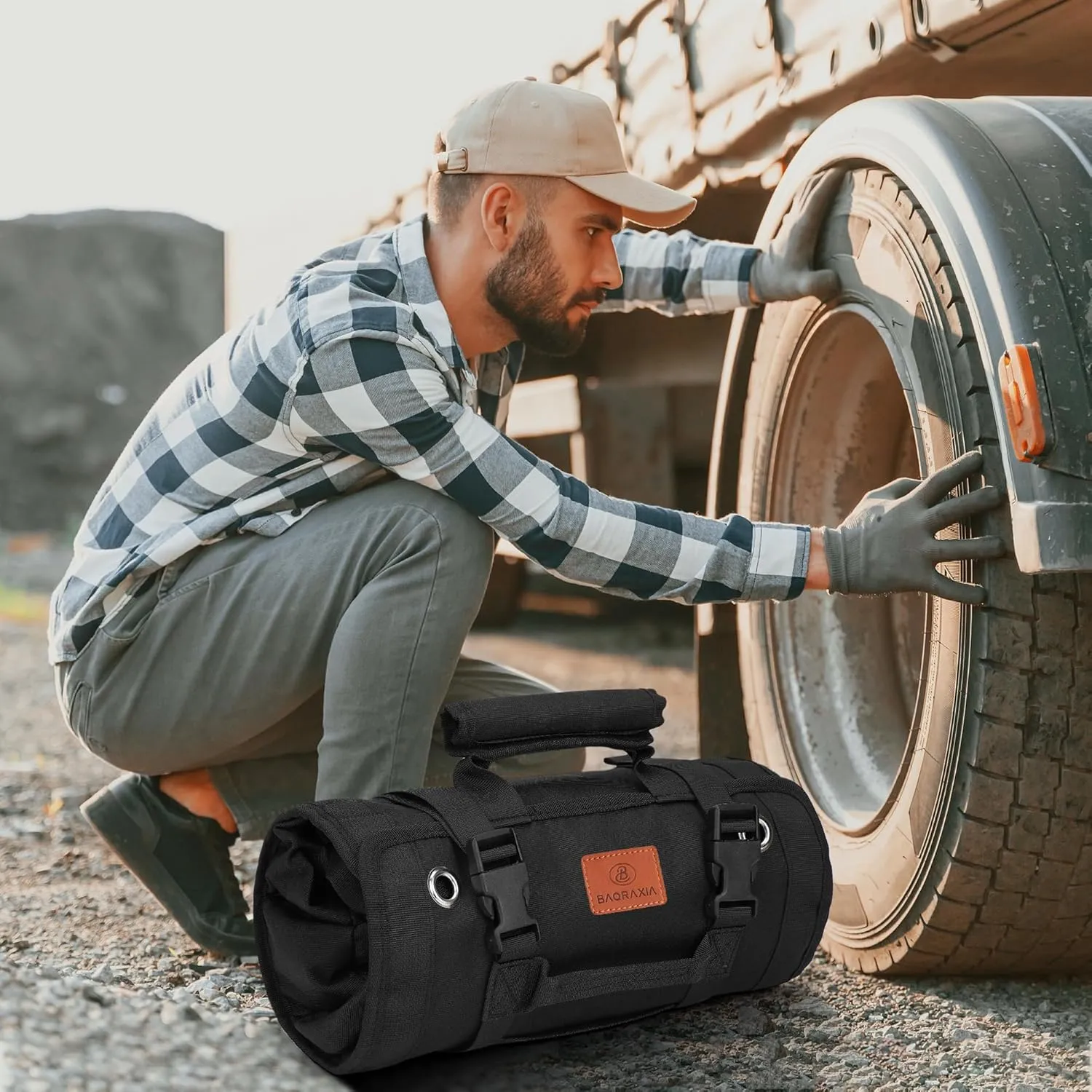 Tool Bag, Roll Up Small Tools Box Storage, Heavy Duty Tool Organizer with 2 Detachable Tool Pouch, Tool Gifts for Men Dad Husband Boyfriend Grandpa, Presents for Fathers Day Birthday (Black)