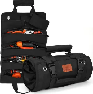 Tool Bag, Roll Up Small Tools Box Storage, Heavy Duty Tool Organizer with 2 Detachable Tool Pouch, Tool Gifts for Men Dad Husband Boyfriend Grandpa, Presents for Fathers Day Birthday (Black)