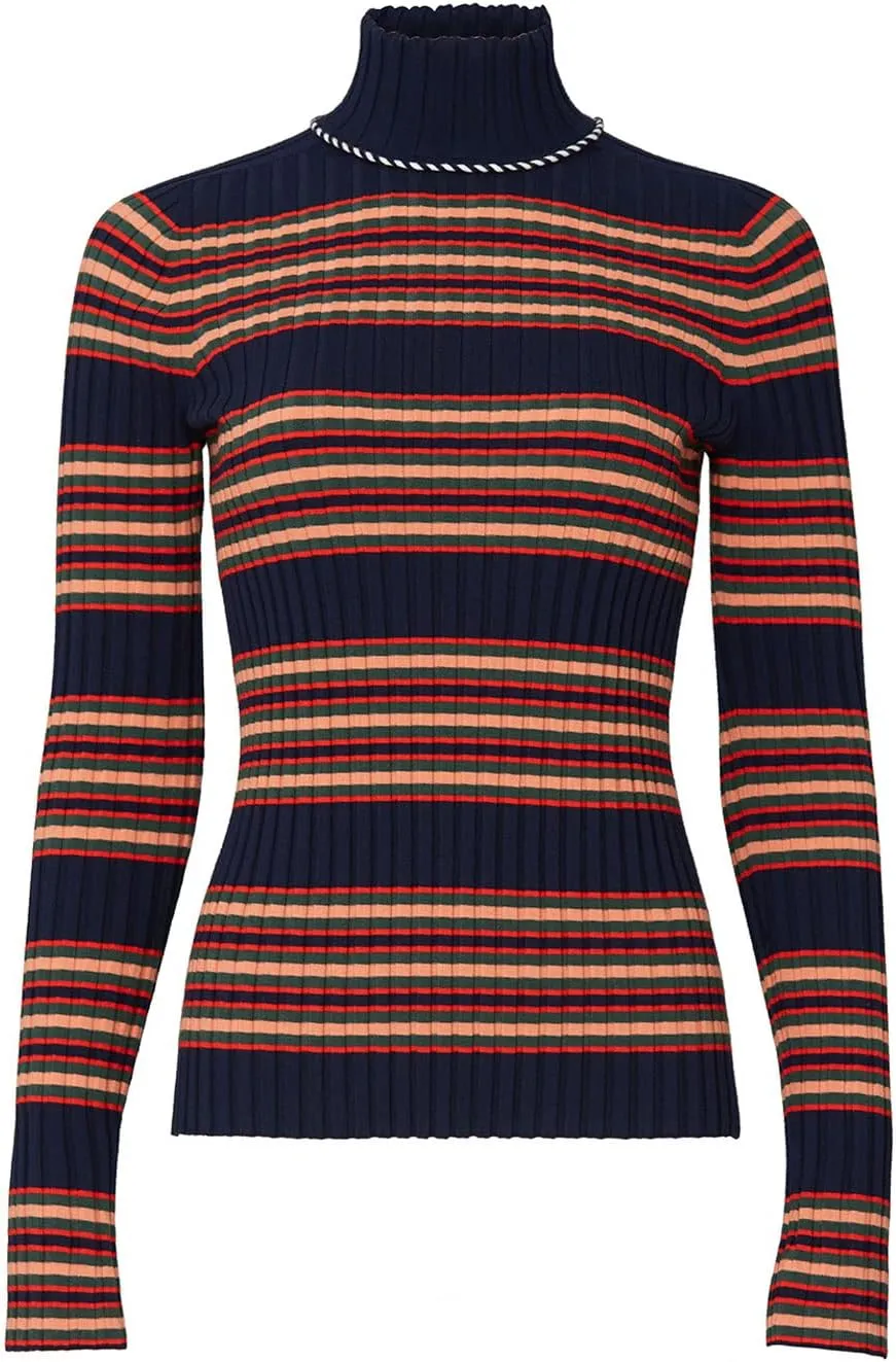 Tory Burch Rent The Runway Pre-Loved Navy Striped Turtleneck
