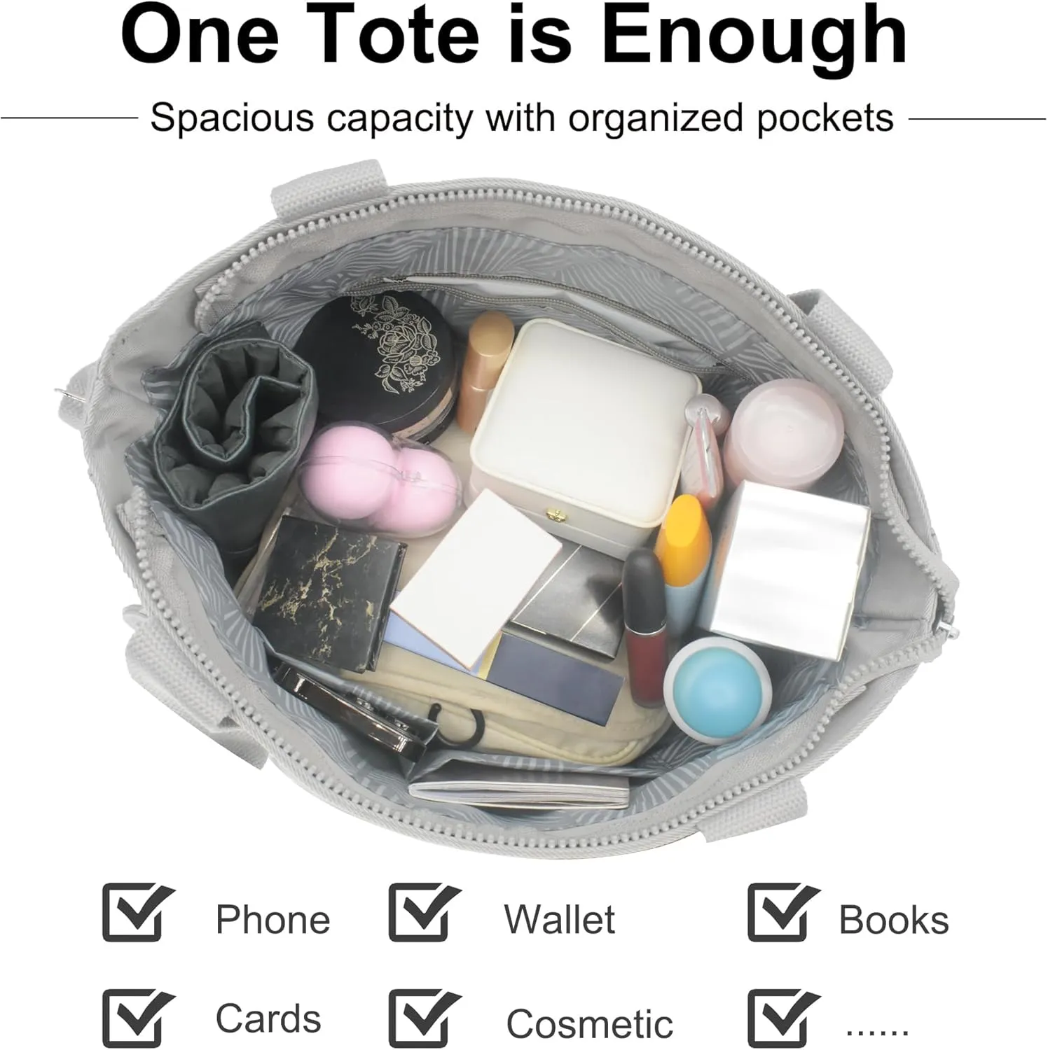 Tote Bag for Woman, Large Tote Bag with Multi Pockets, Work Shoulder Bag with Zipper for Office, Travel, Waterproof