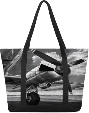 Tote Bag for Women Canvas Shoulder Bag Large Casual Handbag Lightweight Tote Bag with Zipper for Work Travel Shopping