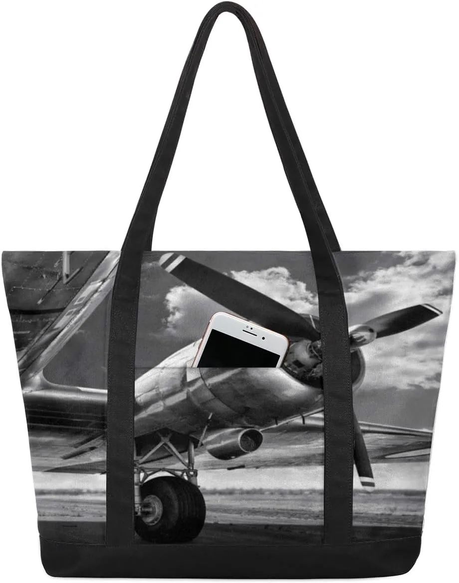 Tote Bag for Women Canvas Shoulder Bag Large Casual Handbag Lightweight Tote Bag with Zipper for Work Travel Shopping