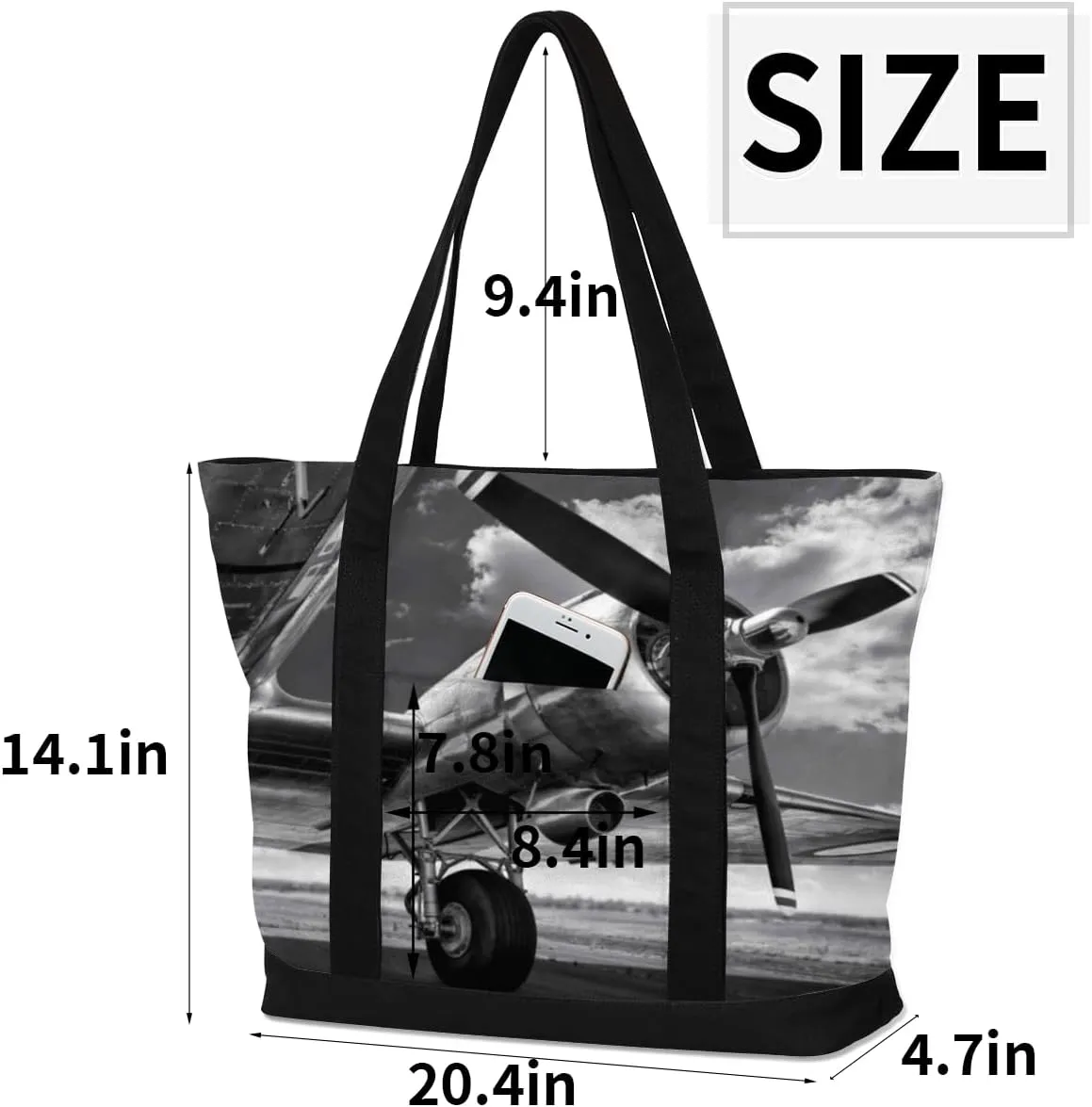 Tote Bag for Women Canvas Shoulder Bag Large Casual Handbag Lightweight Tote Bag with Zipper for Work Travel Shopping
