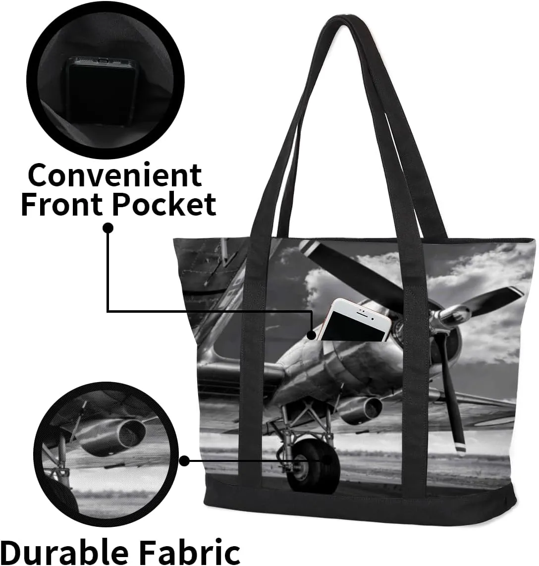 Tote Bag for Women Canvas Shoulder Bag Large Casual Handbag Lightweight Tote Bag with Zipper for Work Travel Shopping