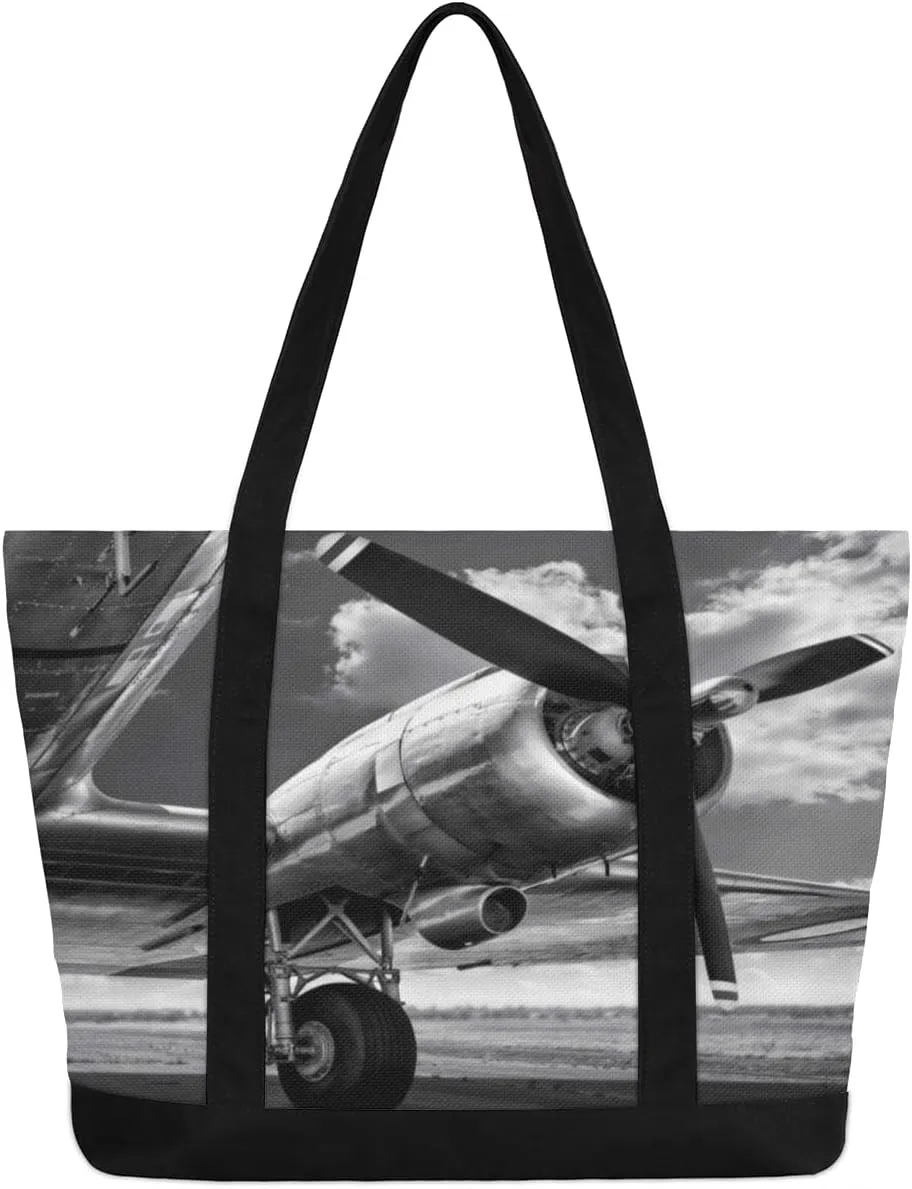 Tote Bag for Women Canvas Shoulder Bag Large Casual Handbag Lightweight Tote Bag with Zipper for Work Travel Shopping