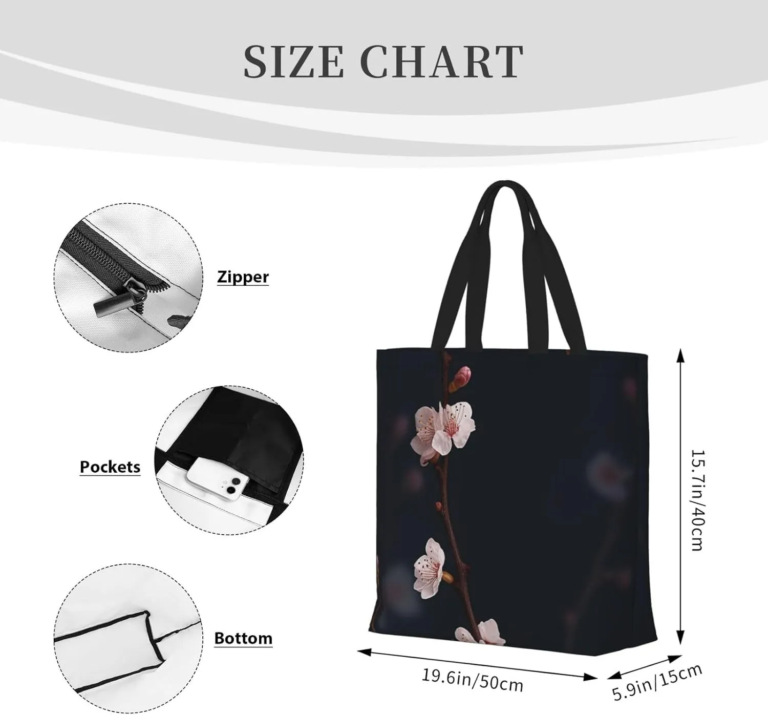 Tote Bag for Women Flower watercolor Shoulder Bag with Zipper Handbag Large Capacity Reusable Grocery Bag