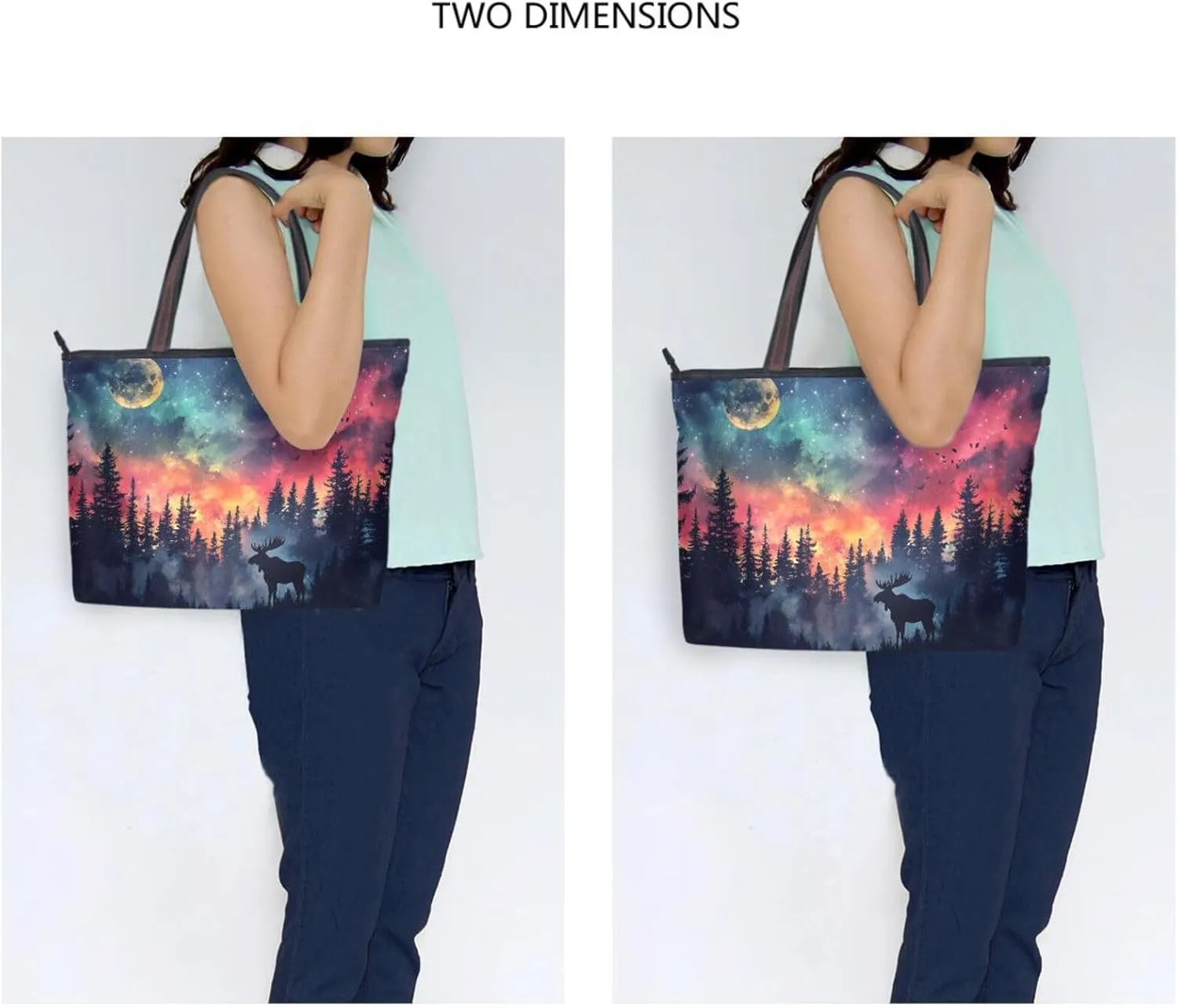 Tote Bag for Women Forest Moose Aurora Durable Designer Handbag with Zipper for Daily Use Travel L
