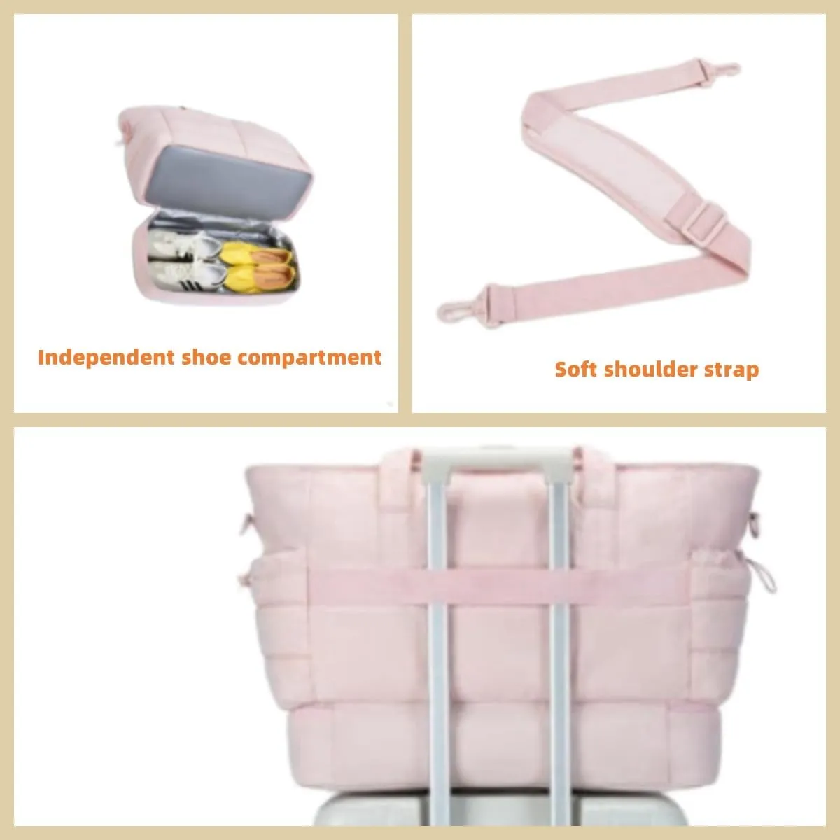 Tote Bag for Women, Puffer Bag and Work Bags with Zipper for Travel, Daily, School, Quilted Nurse Shoulder (pink)
