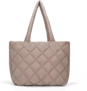 Tote Bag for Women, Puffer Tote Bag with Zipper Quilted Shoulder Bag Handbags with Compartments for Women Travel Work Brown