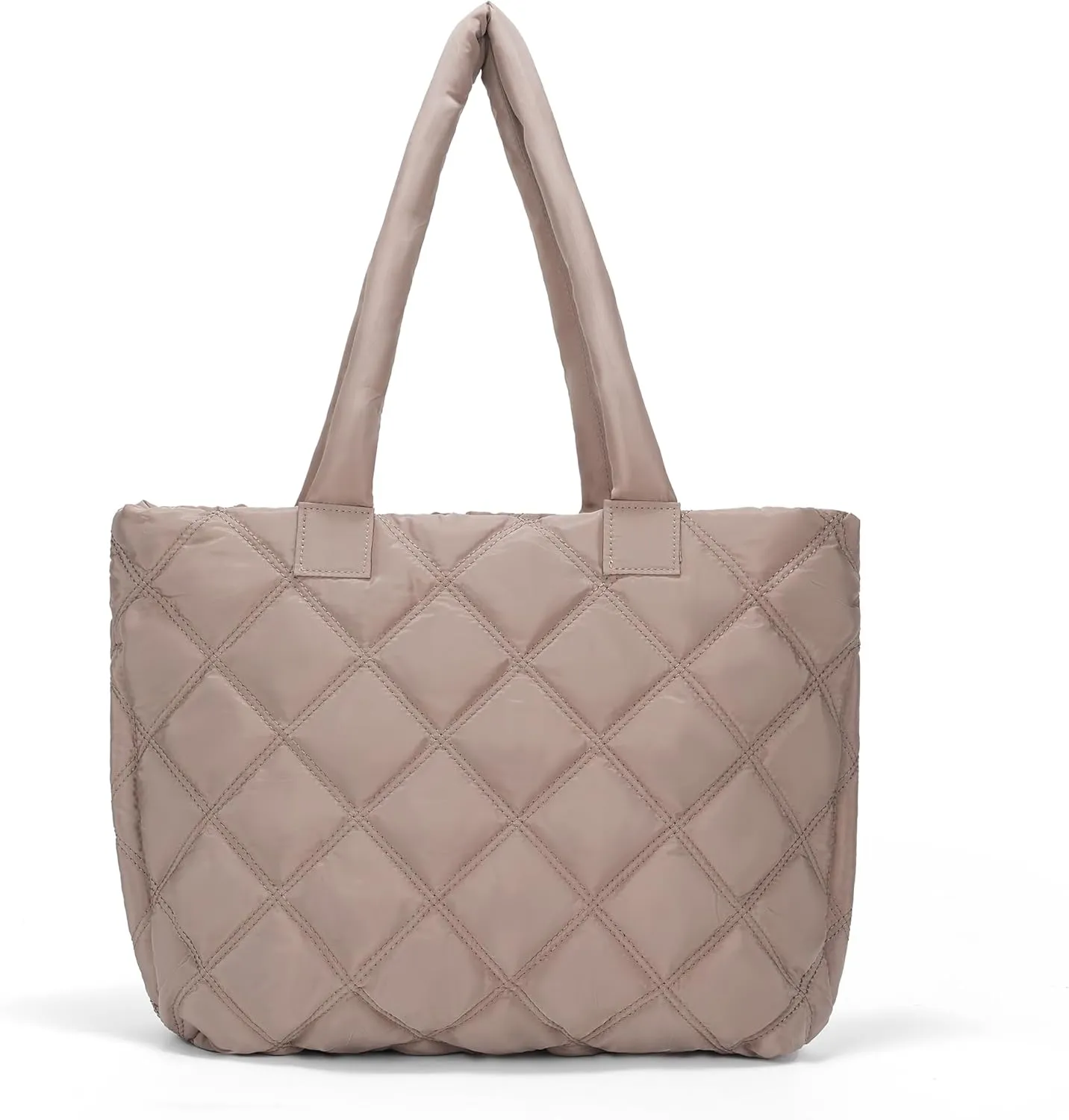 Tote Bag for Women, Puffer Tote Bag with Zipper Quilted Shoulder Bag Handbags with Compartments for Women Travel Work Brown
