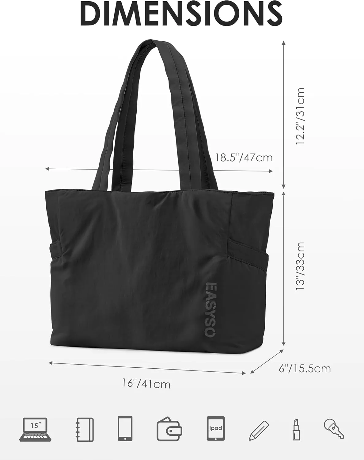 Tote Bag for Women,Puffer Travel Tote Bags with Zipper, Quilted Handbag with Compartments for Travel Work Sport, Black