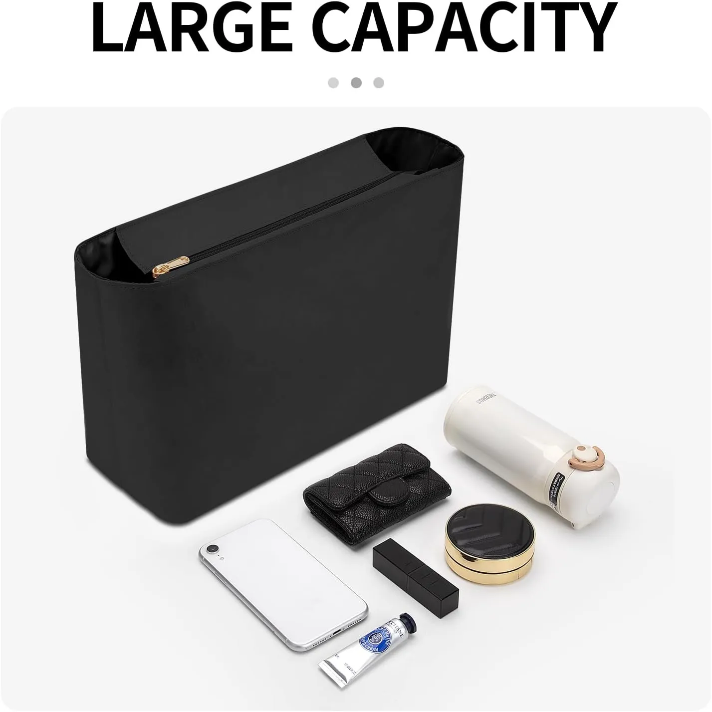 Tote Bag Organizer Insert, Purse Inner Suit for PM HandBag, Makeup Liner HandBag Shaper (Black, PM)
