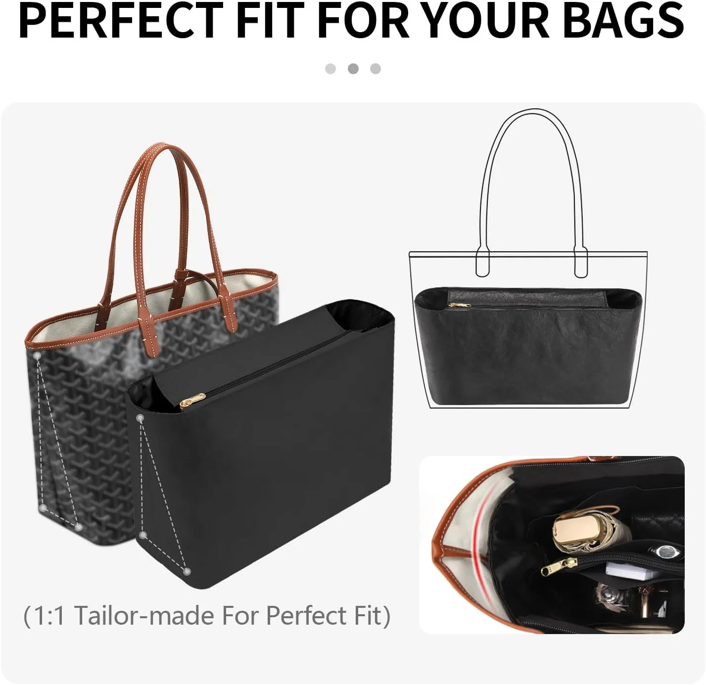 Tote Bag Organizer Insert, Purse Inner Suit for PM HandBag, Makeup Liner HandBag Shaper (Black, PM)
