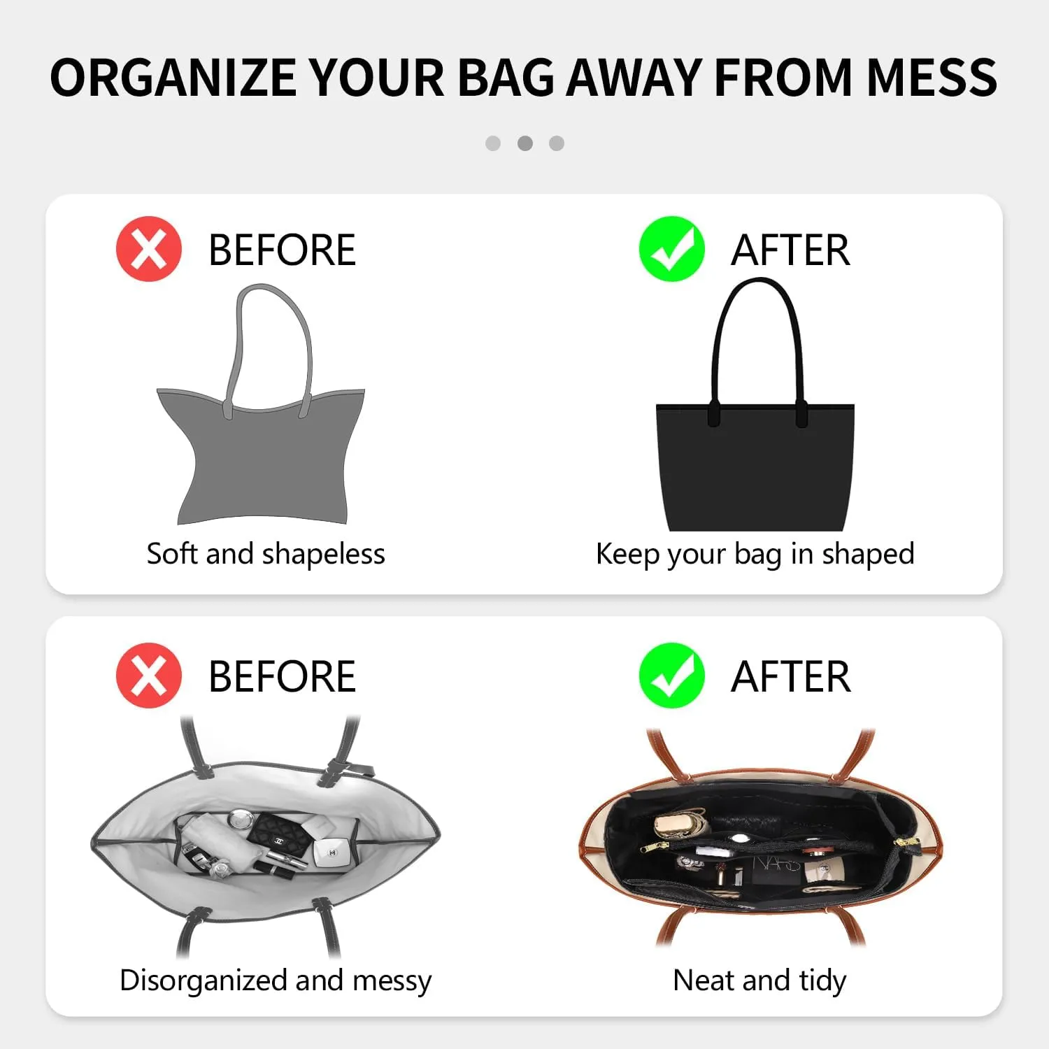 Tote Bag Organizer Insert, Purse Inner Suit for PM HandBag, Makeup Liner HandBag Shaper (Black, PM)