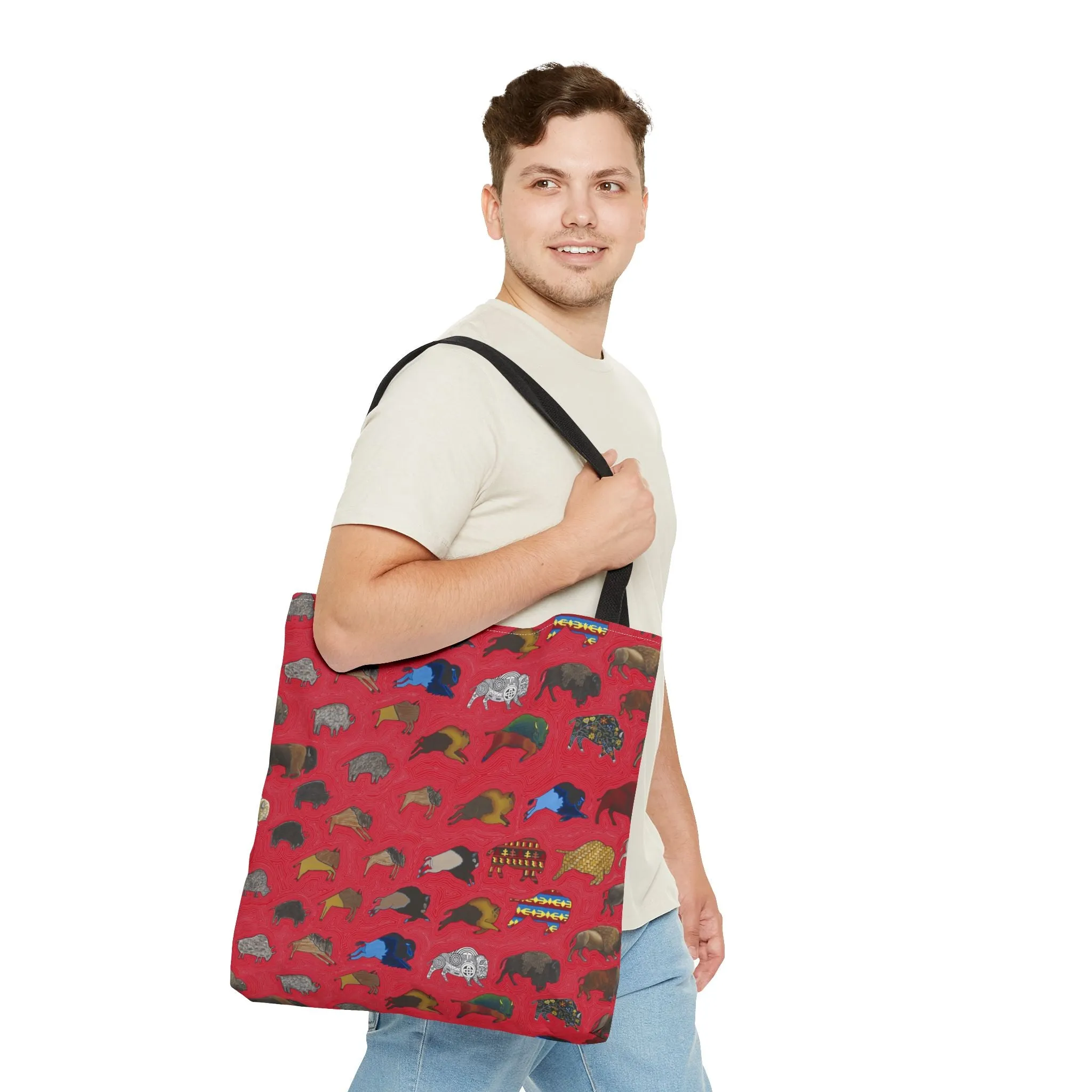 Tote Bag, Red, Bison Transition, Buffalo, Native American