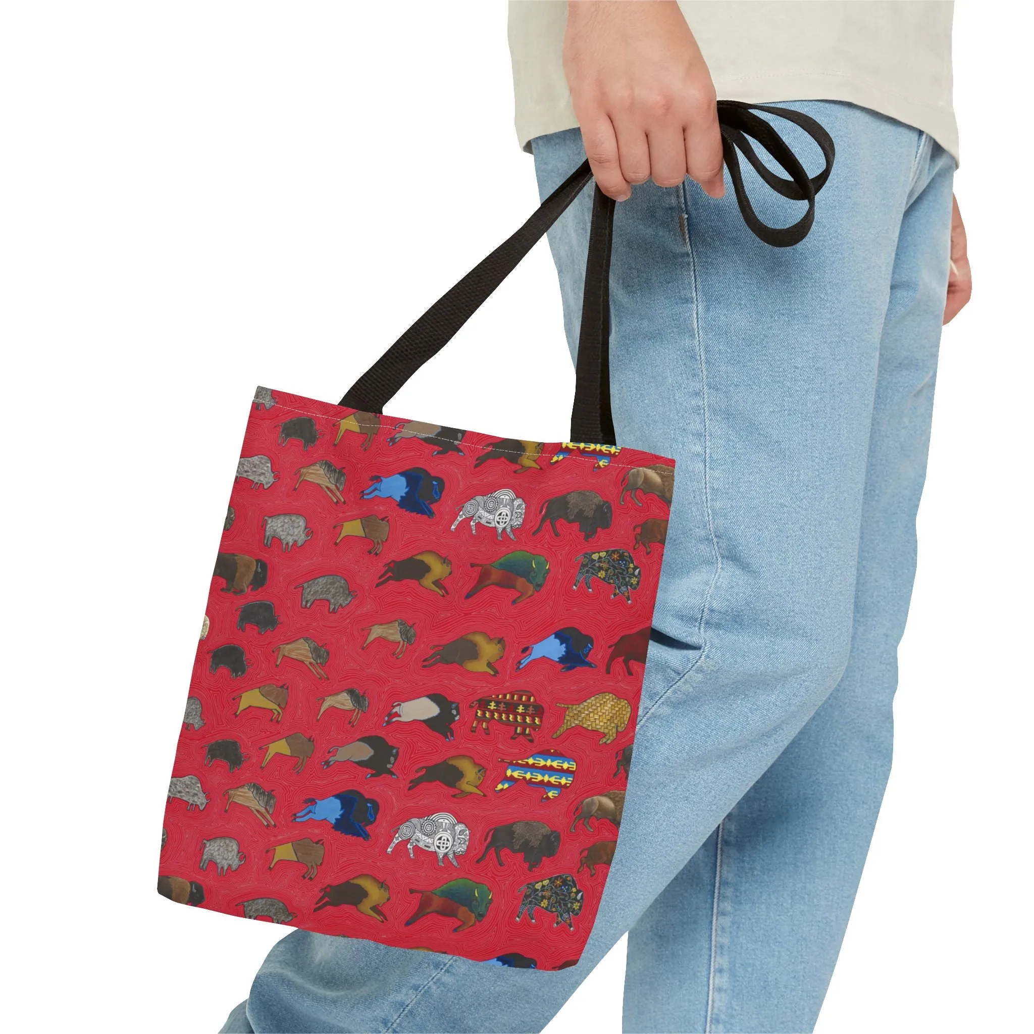 Tote Bag, Red, Bison Transition, Buffalo, Native American
