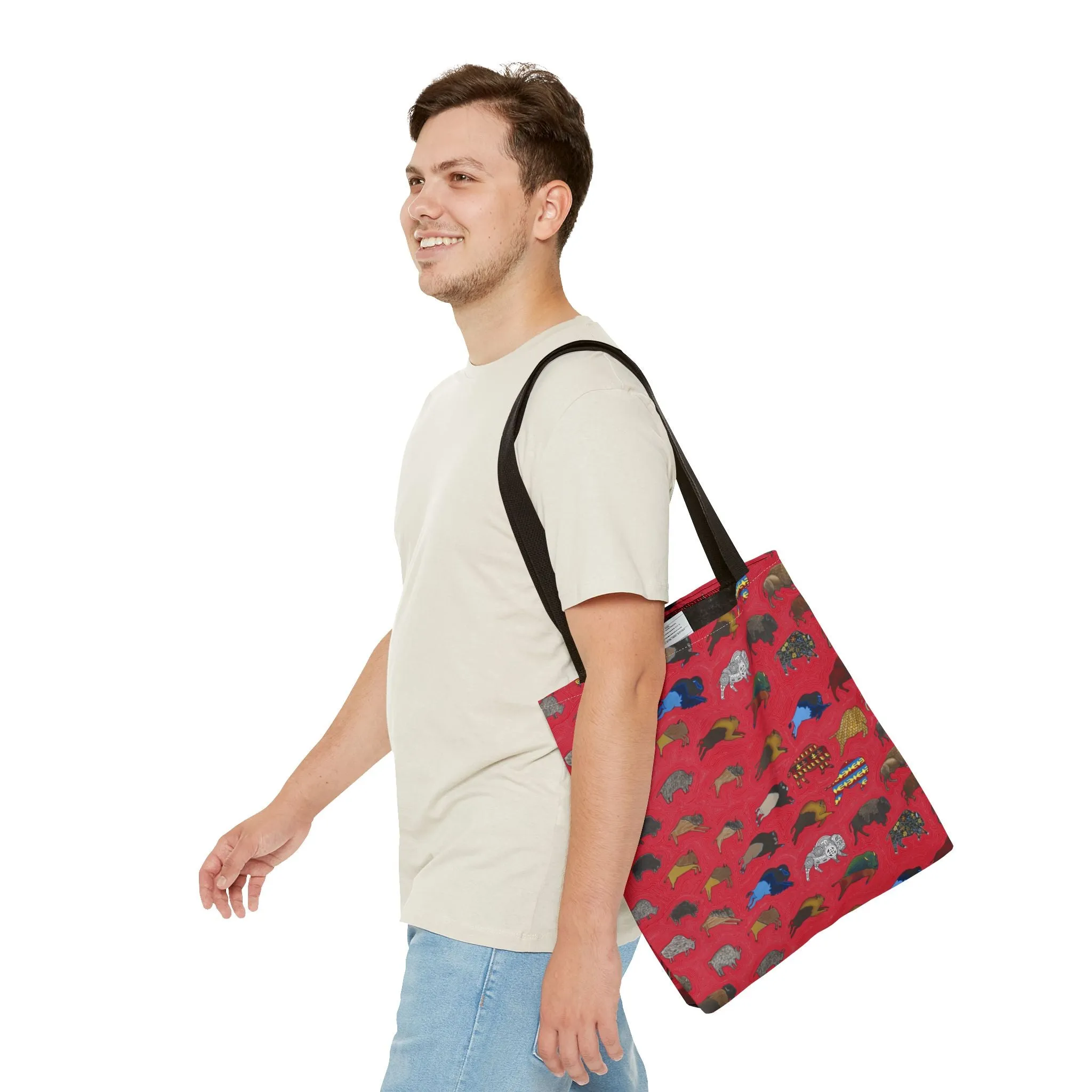 Tote Bag, Red, Bison Transition, Buffalo, Native American