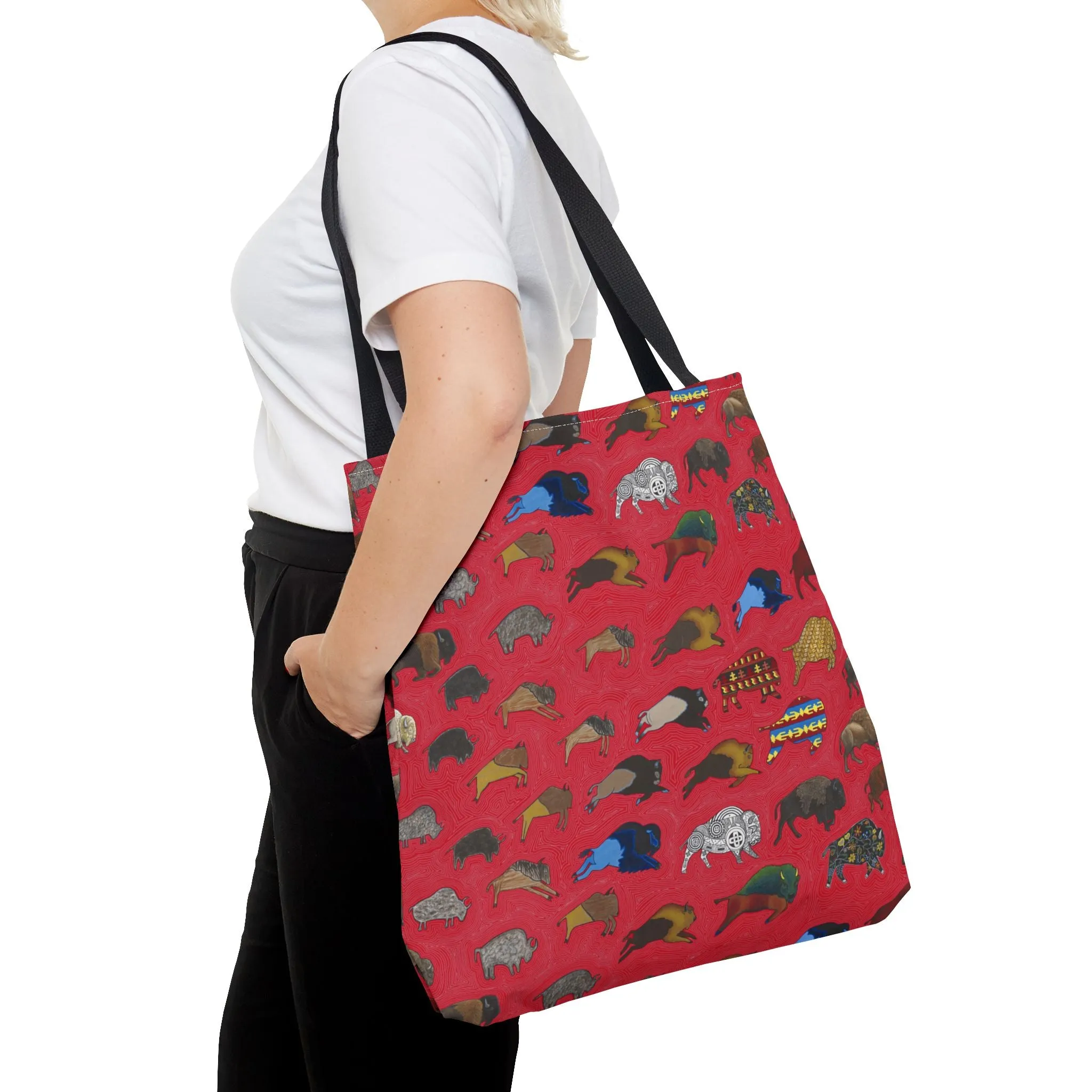Tote Bag, Red, Bison Transition, Buffalo, Native American