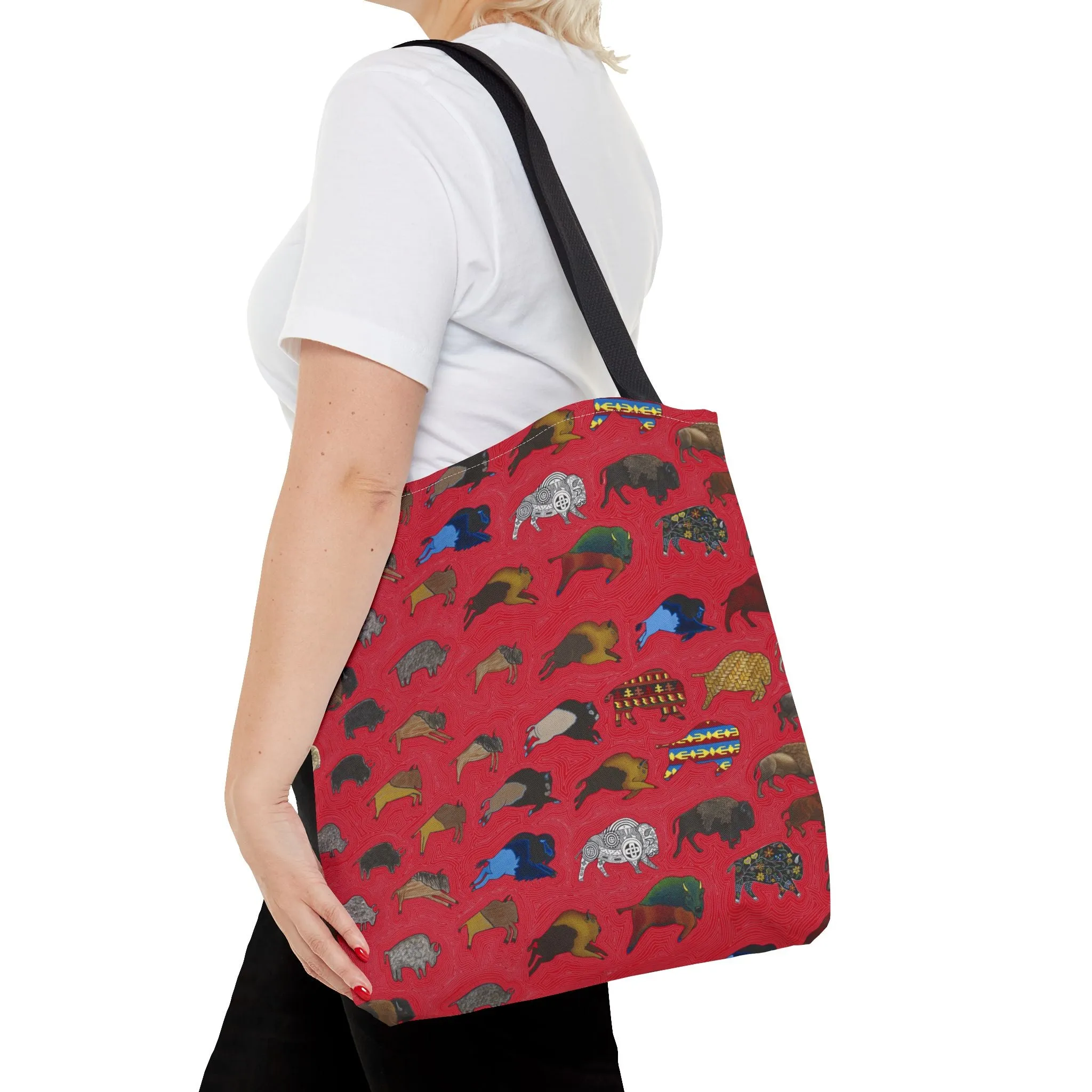 Tote Bag, Red, Bison Transition, Buffalo, Native American