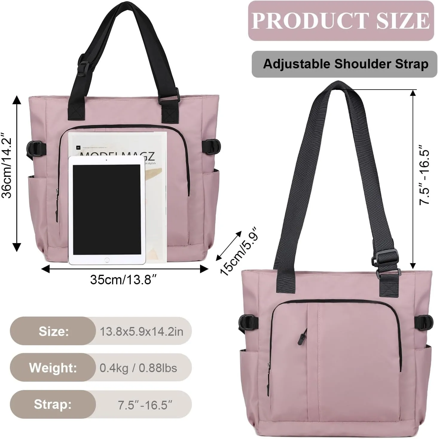 Tote Bag, Waterproof Nylon Shoulder Bags Laptop Work Bag Multi Pockets Teacher Purses and Handbags for Women Men