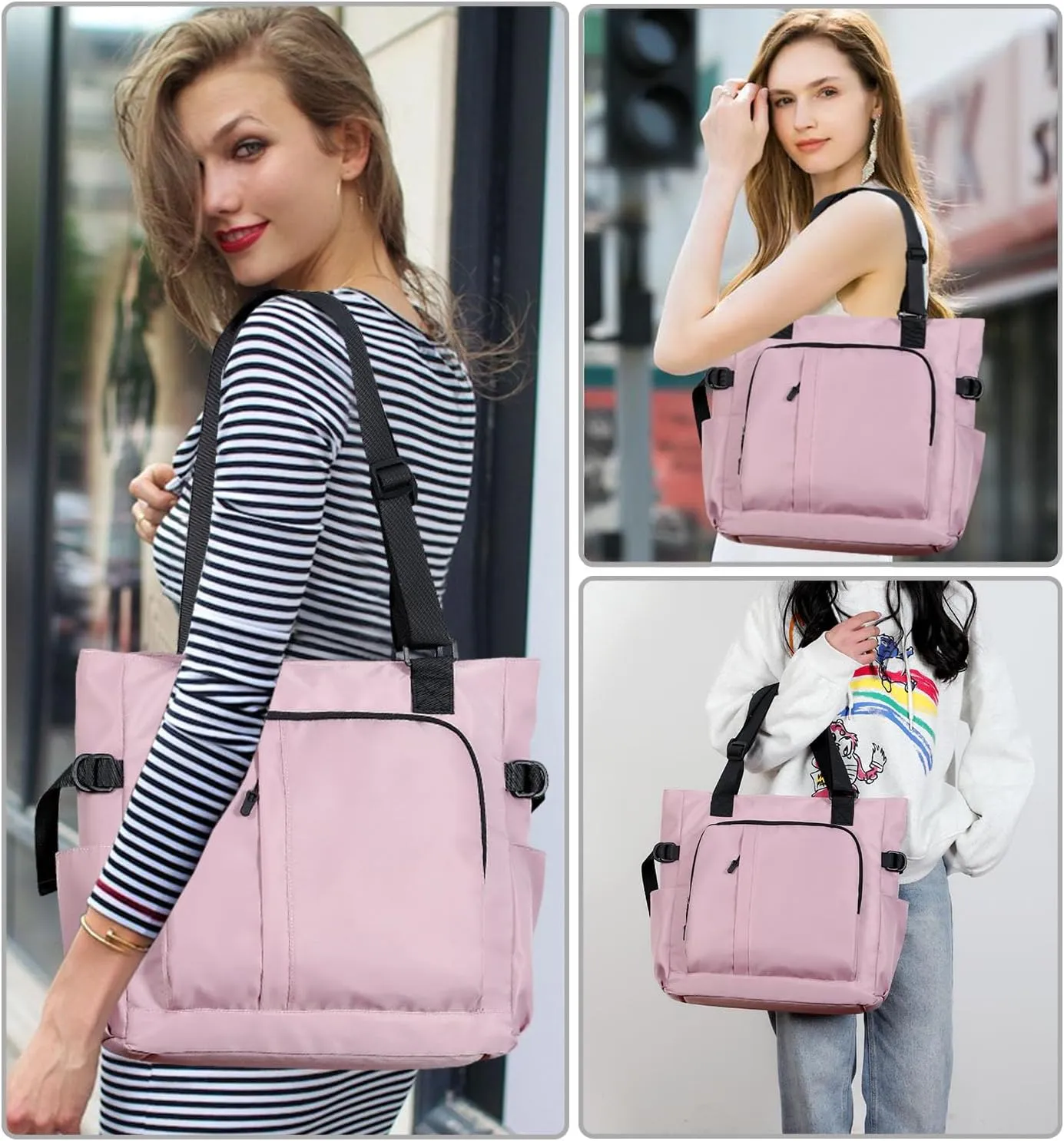 Tote Bag, Waterproof Nylon Shoulder Bags Laptop Work Bag Multi Pockets Teacher Purses and Handbags for Women Men
