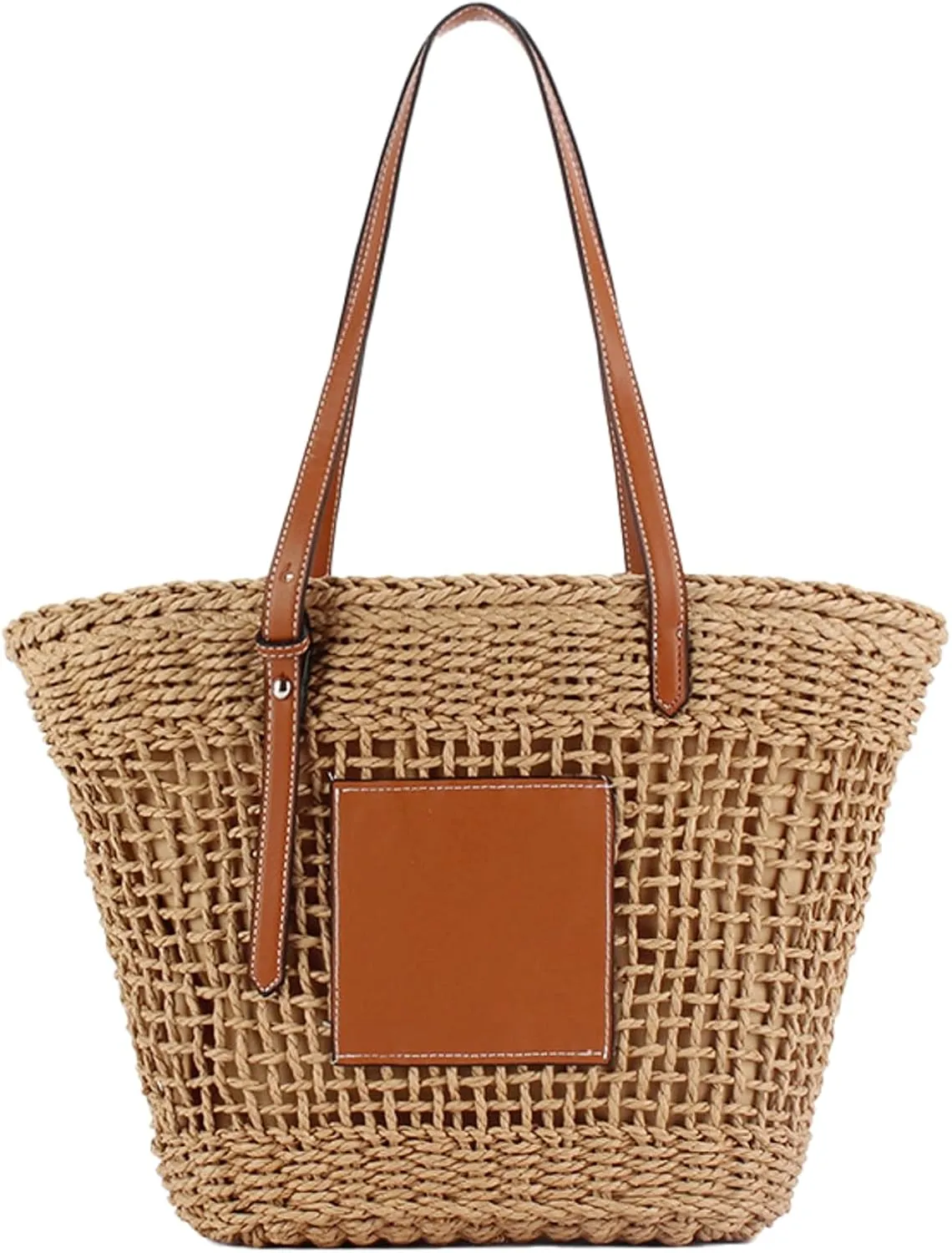 Tote Handbag Women Straw Beach Bag Large Boho Purse Underarm Hollow Shoulder Wicker Summer Vacation Holiday Work
