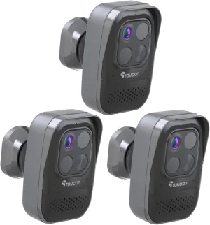 TOUCAN Wireless Indoor/Outdoor Battery Powered Security Camera - Alexa & GoogleHome Enabled - Night Vision, Weatherproof, AI Motion Detection, 2-Way Audio, 1080P, No Subscription - 3 Pack