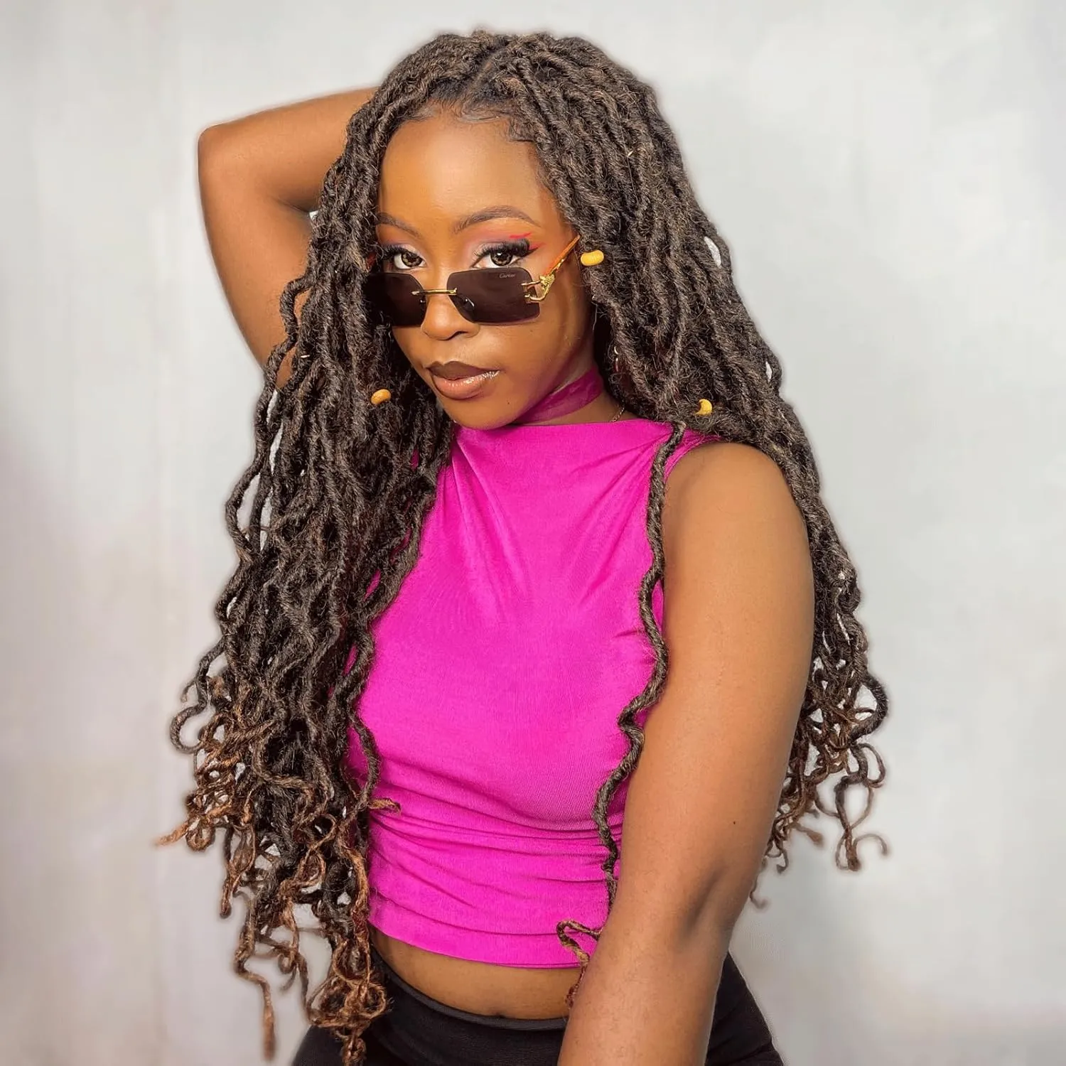 ToyoTress Toceana Curly Locs Crochet Hair - 18 Inch 8 Pcs (96 Strands) Ombre Brown Pre-looped Crochet Locs, Long Soft Crochet Faux Locs Pre-twistedBraids Synthetic Braiding Hair (18 Inch,OT30-8P)