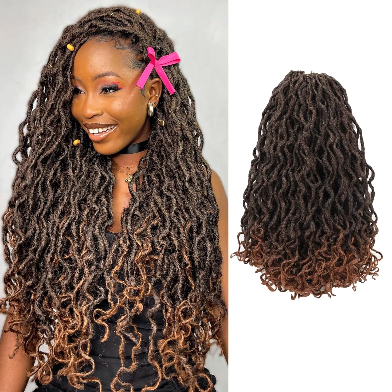 ToyoTress Toceana Curly Locs Crochet Hair - 18 Inch 8 Pcs (96 Strands) Ombre Brown Pre-looped Crochet Locs, Long Soft Crochet Faux Locs Pre-twistedBraids Synthetic Braiding Hair (18 Inch,OT30-8P)