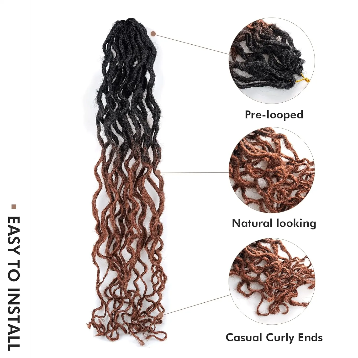 ToyoTress Toceana Curly Locs Crochet Hair - 18 Inch 8 Pcs (96 Strands) Ombre Brown Pre-looped Crochet Locs, Long Soft Crochet Faux Locs Pre-twistedBraids Synthetic Braiding Hair (18 Inch,OT30-8P)