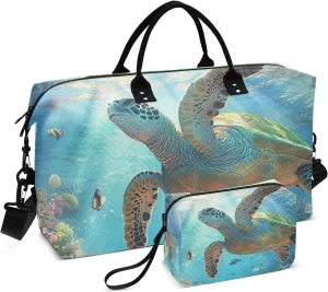 Travel Bag Carry On Tote Bag Sports Tote Gym Bag with Adjustable Strap for Gym Foldable Sea Turtle Realism Ocean Fish