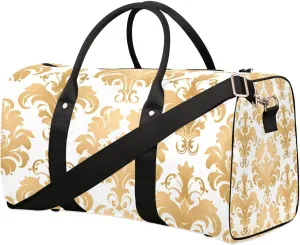 Travel Duffle Bag France Gold Flower Sports Gym Bag for Women Men Gym Bag Weekender Overnight Bags Waterproof Carry On Tote Bag Workout Bag Dance Swimming Yoga Hospital Maternity Bag