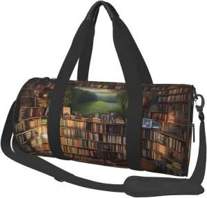 Travel Duffle Bag Lightweight Sports Gym Bag for Men Women Foldable Carry On Weekender Overnight Bag Bookshelf Canvas Sport Duffel Bag for Yoga Business Trip, Black, One Size