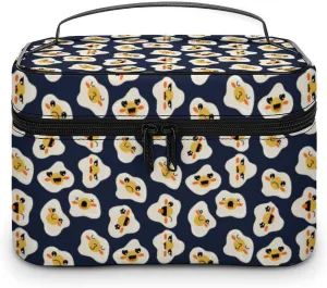 Travel Make Up Bag For Men Womens Cartoon Cute Fried Eggs Cosmetic Bags With Compartments Handle Wedding Party Large Capacity Waterproof Skincare Toiletry Makeup Box Organizer