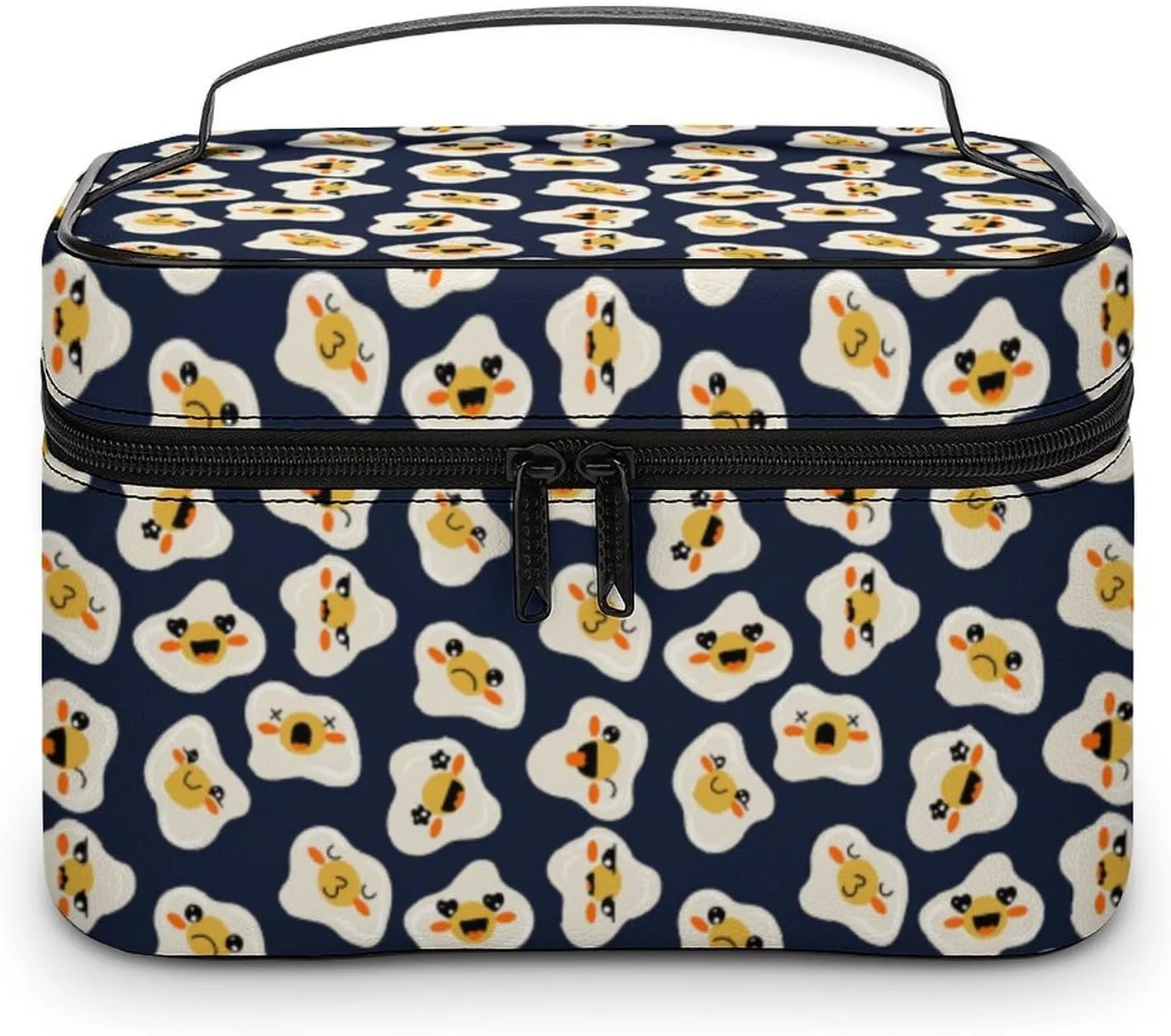 Travel Make Up Bag For Men Womens Cartoon Cute Fried Eggs Cosmetic Bags With Compartments Handle Wedding Party Large Capacity Waterproof Skincare Toiletry Makeup Box Organizer