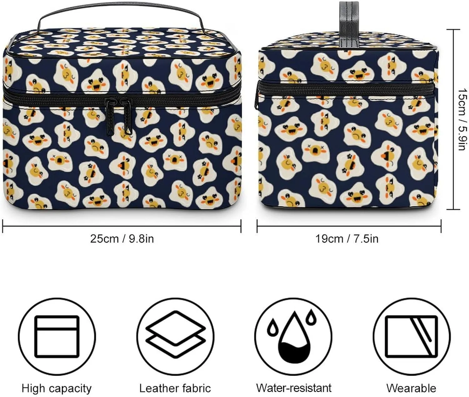 Travel Make Up Bag For Men Womens Cartoon Cute Fried Eggs Cosmetic Bags With Compartments Handle Wedding Party Large Capacity Waterproof Skincare Toiletry Makeup Box Organizer
