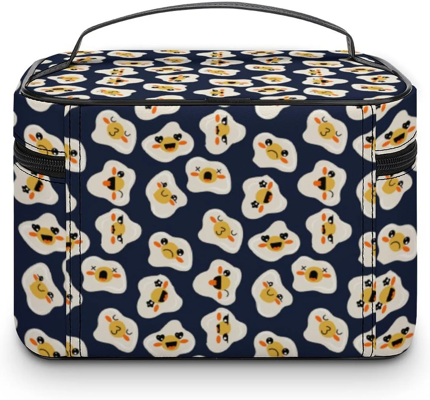 Travel Make Up Bag For Men Womens Cartoon Cute Fried Eggs Cosmetic Bags With Compartments Handle Wedding Party Large Capacity Waterproof Skincare Toiletry Makeup Box Organizer