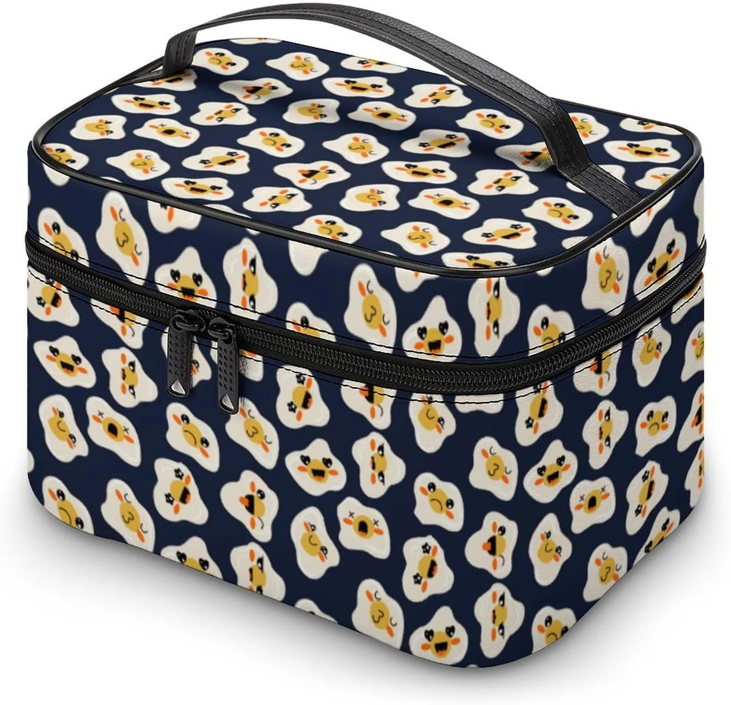 Travel Make Up Bag For Men Womens Cartoon Cute Fried Eggs Cosmetic Bags With Compartments Handle Wedding Party Large Capacity Waterproof Skincare Toiletry Makeup Box Organizer