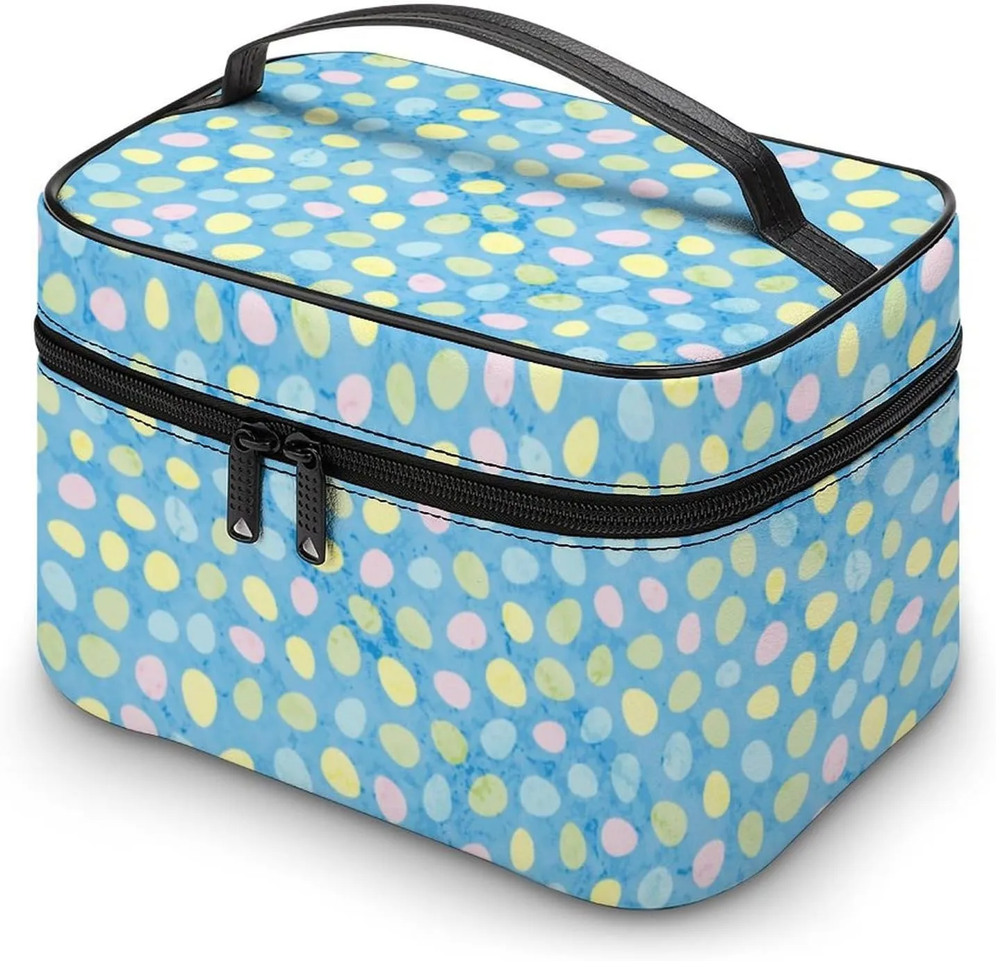 Travel Make Up Bag For Men Womens Cute Cartoon Eggs Blue Cosmetic Bags With Compartments Handle Wedding Party Large Capacity Waterproof Skincare Toiletry Makeup Box Organizer