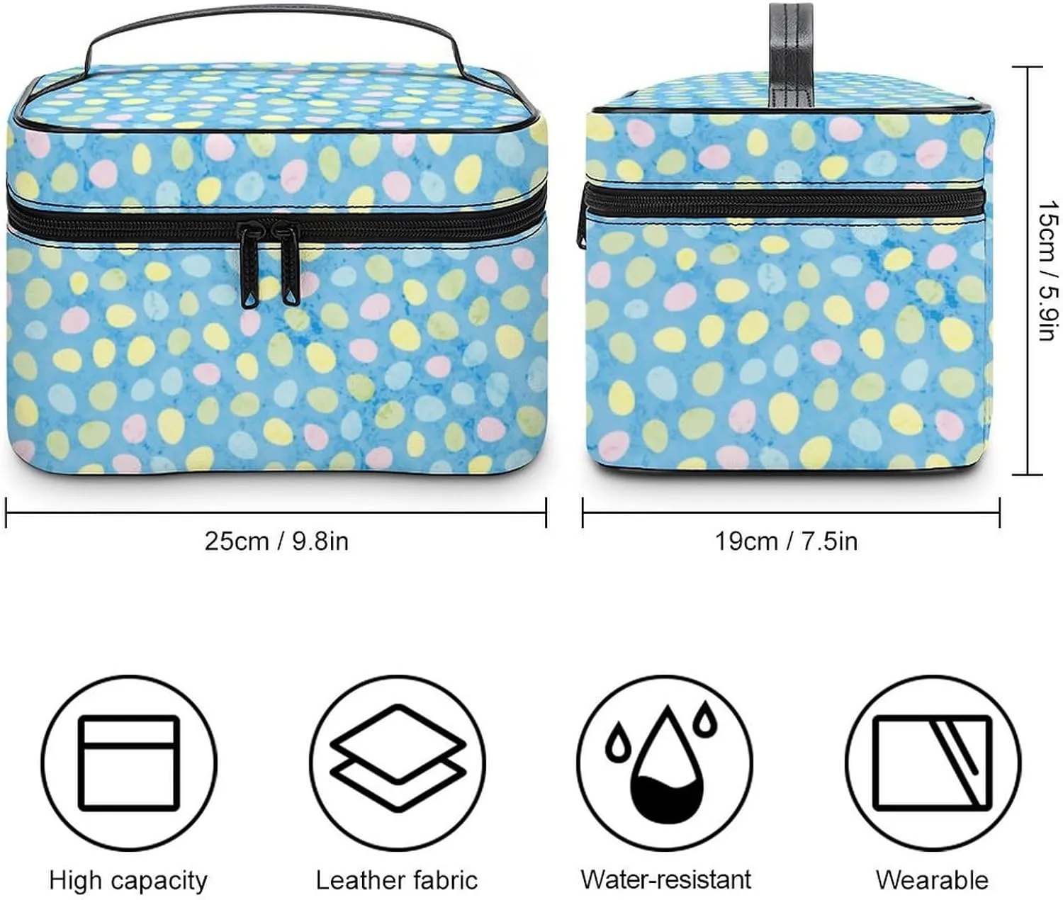 Travel Make Up Bag For Men Womens Cute Cartoon Eggs Blue Cosmetic Bags With Compartments Handle Wedding Party Large Capacity Waterproof Skincare Toiletry Makeup Box Organizer
