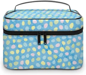 Travel Make Up Bag For Men Womens Cute Cartoon Eggs Blue Cosmetic Bags With Compartments Handle Wedding Party Large Capacity Waterproof Skincare Toiletry Makeup Box Organizer
