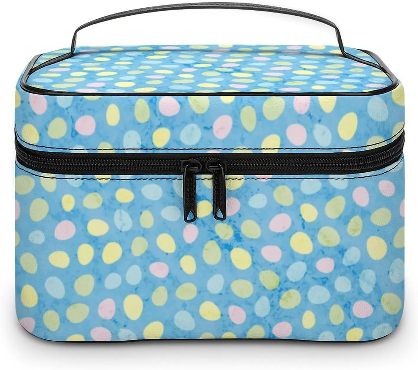 Travel Make Up Bag For Men Womens Cute Cartoon Eggs Blue Cosmetic Bags With Compartments Handle Wedding Party Large Capacity Waterproof Skincare Toiletry Makeup Box Organizer