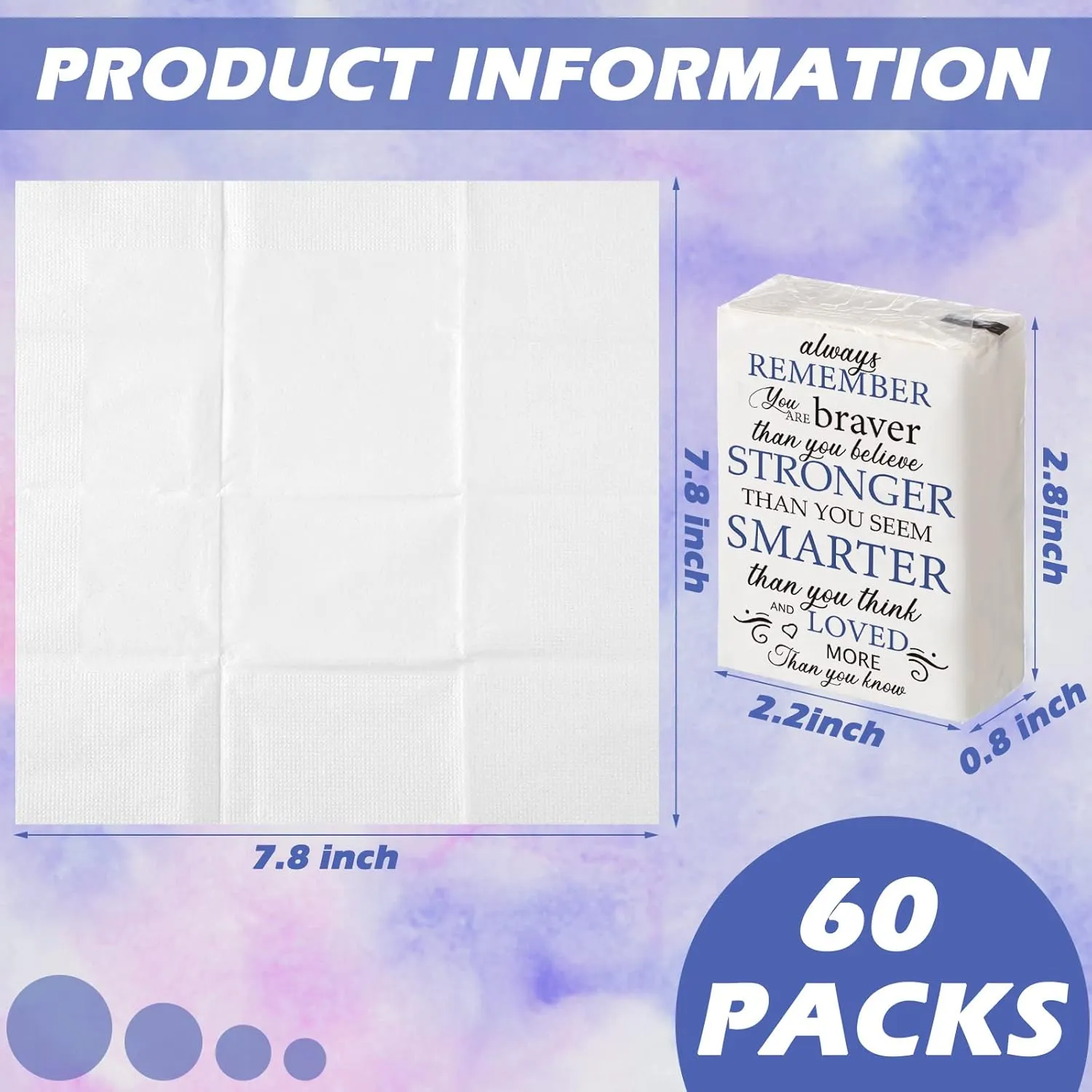 Travel Tissue Packs Bulk Inspirational Pocket Travel Packs Appreciation Individual Tissue for Toilet Wedding Party Daily Use Swag Bag Stuffers Self Care Items Bulk(60 Pcs)