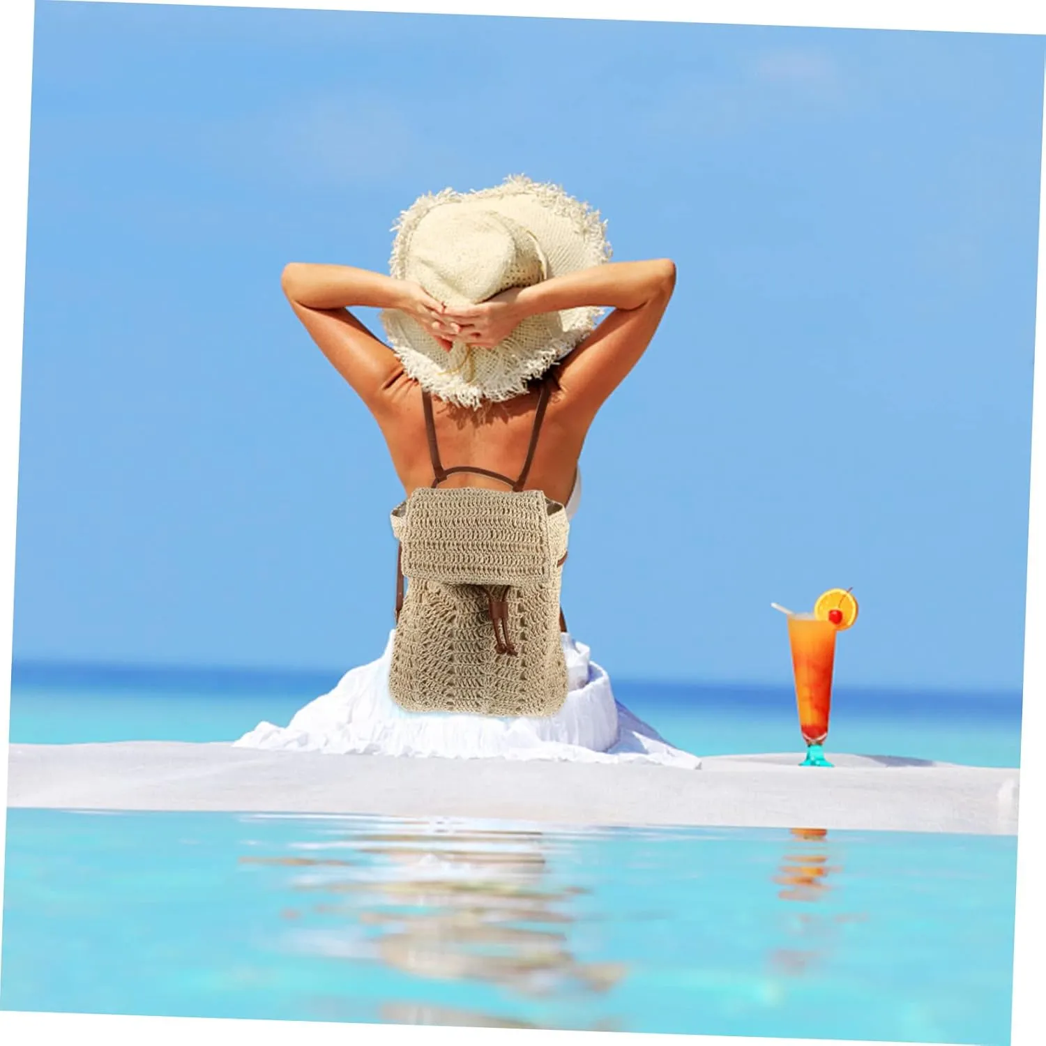Trendy Beach Backpack - Women's Straw Sling Bag