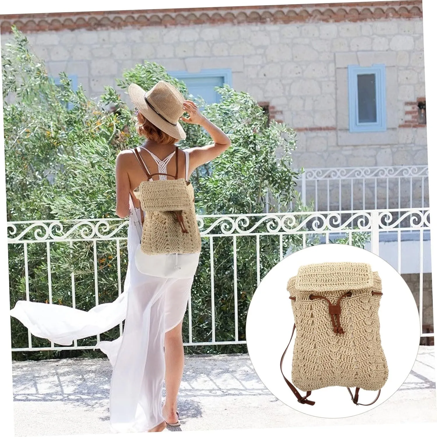Trendy Beach Backpack - Women's Straw Sling Bag