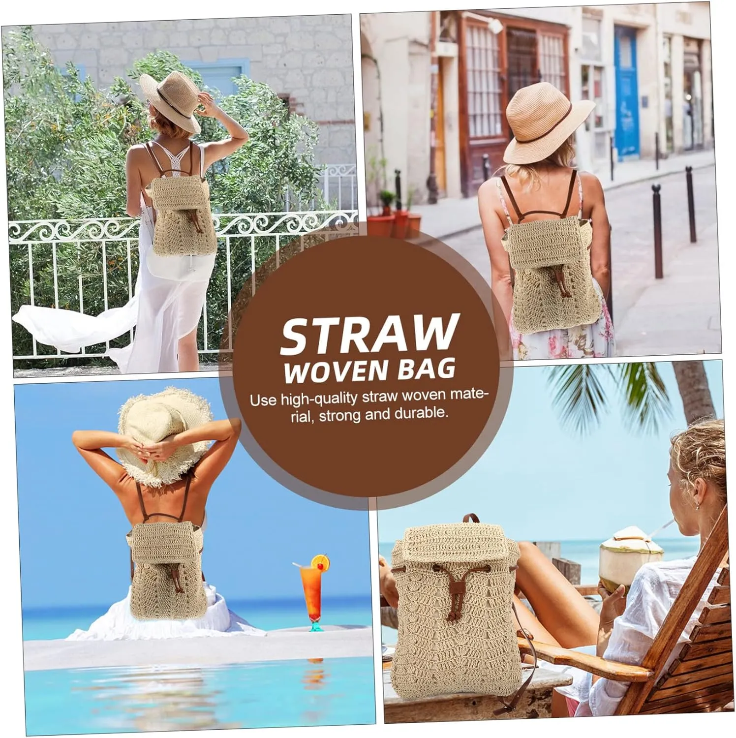 Trendy Beach Backpack - Women's Straw Sling Bag