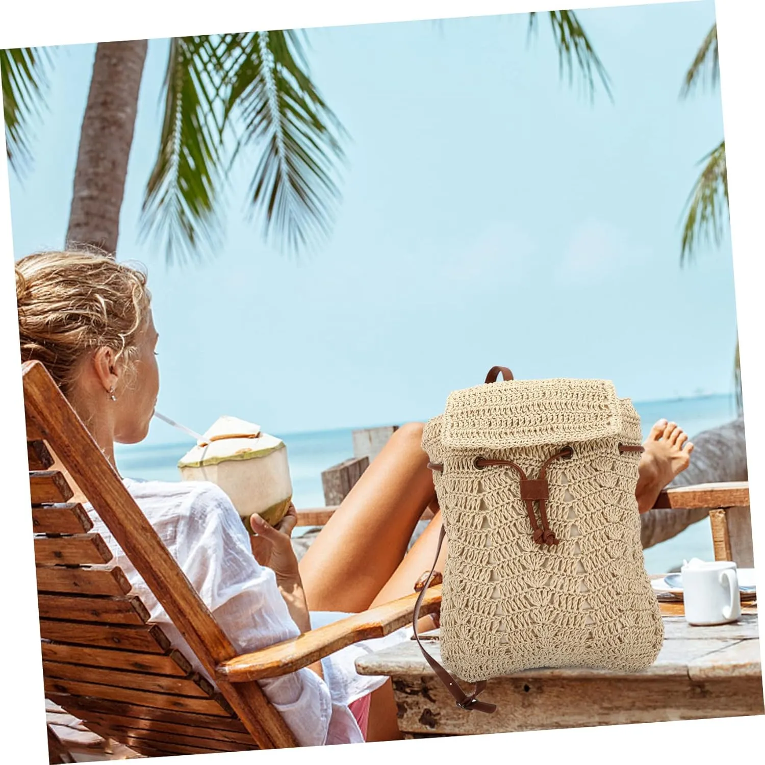 Trendy Beach Backpack - Women's Straw Sling Bag