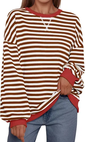 Trendy Queen Oversized Sweatshirt for Women 2025 Summer Crewneck Striped Long Sleeve Shirts Hoodies Cute Top Y2K Outfits